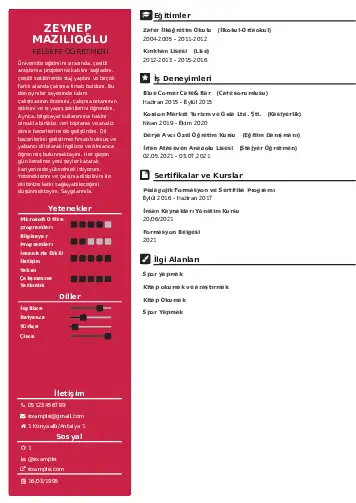 Felsefe Öğretmeni CV Örnekleri cv indir